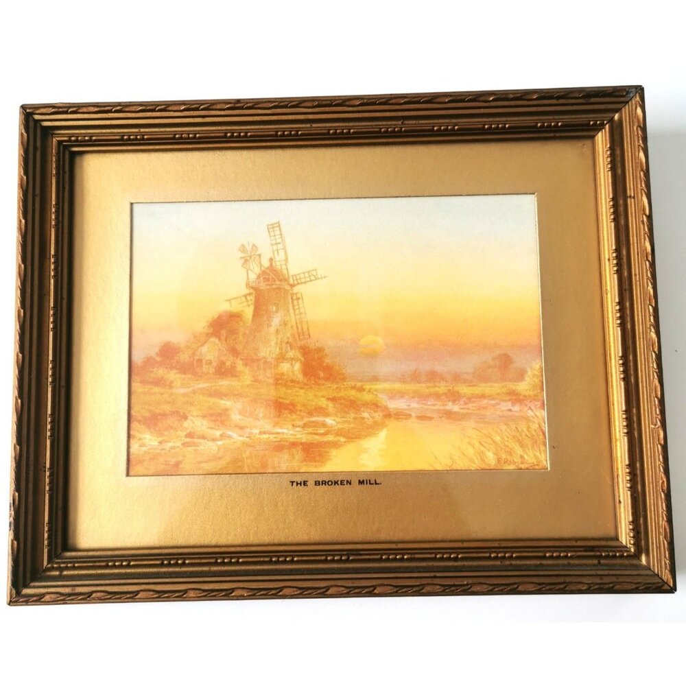 VINTAGE Normill Print "The Broken Mill" #4134 Made in England Mid-Century Framed